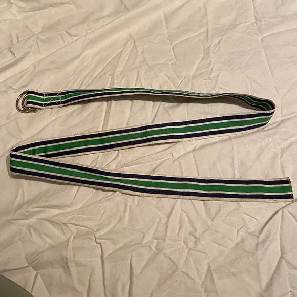 SOLD Vineyard Vines Green and Blue Striped D-Ring Belt - Picture 1 of 3